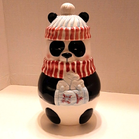 Vintage winter panda cookie jar